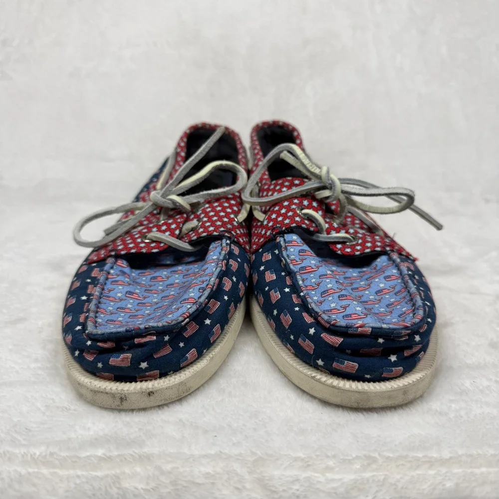 Sperry Vineyard Vines Mens American Flag Whale Boat Shoes STS19092 Blue Red 9.5‎